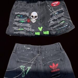 Kode Brown Black Denim Mini Skirt